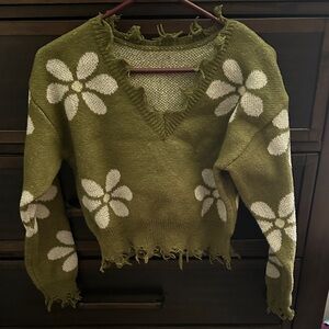 Olive Green Floral Women's Sweater